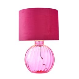 Happy Homewares Contemporary Ribbed Glass Table Lamp with Velvet Fabric Shade in Pink - thumbnail 2