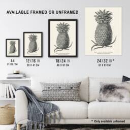 "Artery8 Vintage Black White Pineapple Illustration Wright Wall Art Print - Size: W24"" x H32""" - thumbnail 3
