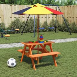 Berkfield Home Picnic Table for 4 Kids with Umbrella Hole Solid Wood Fir in Brown - thumbnail 3