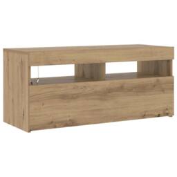 Berkfield Home TV Cabinet with LED Lights Artisan Oak 90x35x40 cm Engineered Wood in Brown - Size: 90 x 35 x 40 cm - thumbnail 7
