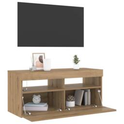 Berkfield Home TV Cabinet with LED Lights Artisan Oak 90x35x40 cm Engineered Wood in Brown - Size: 90 x 35 x 40 cm - thumbnail 5