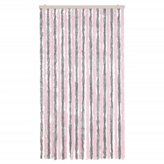 Berkfield Home Soft Fly Curtain Silver Grey & Pink 100x220 cm Chenille - image 1