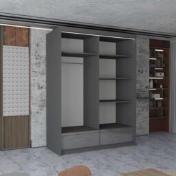 MN Furniture High Gloss Sliding Mirrored Wardrobe with LED Light - 150x220cm in Grey - Size: 150x220 cm - thumbnail 2
