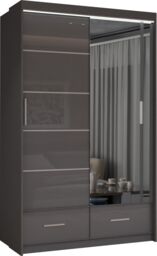 MN Furniture High Gloss Sliding Mirrored Wardrobe with LED Light - 150x220cm in Grey - Size: 150x220 cm - thumbnail 1