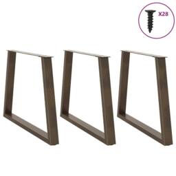 Berkfield Home Dining Table Legs V-Shape 3 pcs Natural Steel 90x(72-73.3) cm Steel in Brown - thumbnail 3