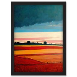 Artery8 Colourful Modern Countryside Landscape Multicoloured Artwork Framed Wall Art Print A4 in Black - thumbnail 1