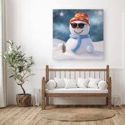 "Warren Reed - Designer Smily Snowman Canvas in White - Size: W30"" x H30""" - thumbnail 1