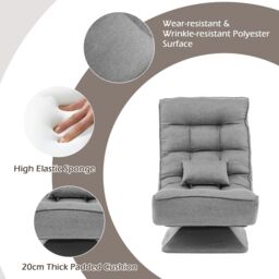 Costway Folding Floor Gaming Chair Swivel Lazy Padded Lounge Chair 4-Position Adjustable in Grey - thumbnail 6