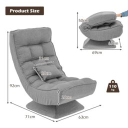 Costway Folding Floor Gaming Chair Swivel Lazy Padded Lounge Chair 4-Position Adjustable in Grey - thumbnail 2