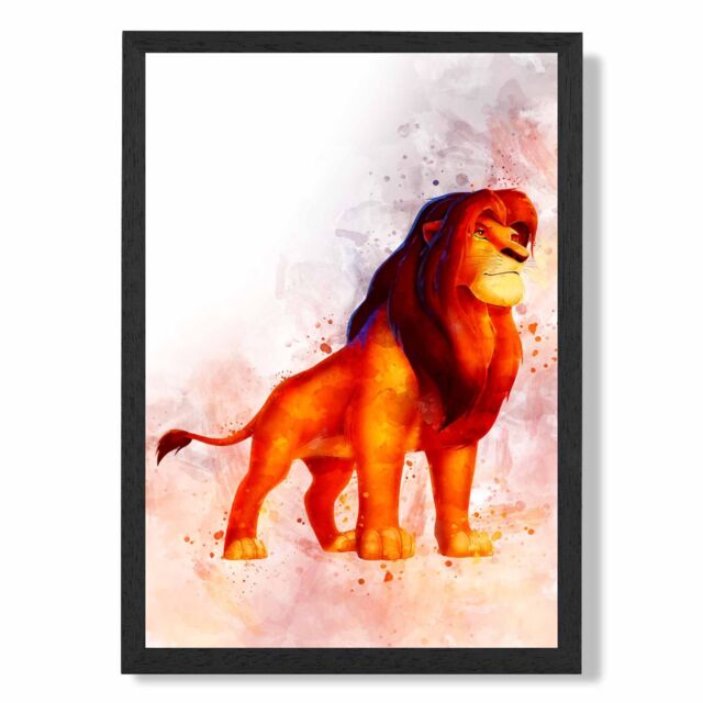 ARTZE Mufasa Watercolour Lion King Framed Print SIZE: A2 with Black Frame in Red - Size: A4 - image 1