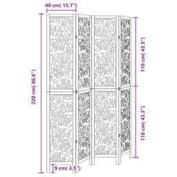 Berkfield Home Room Divider 4 Panels Black Solid Wood Paulownia - thumbnail 8