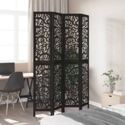 Berkfield Home Room Divider 4 Panels Black Solid Wood Paulownia - thumbnail 1