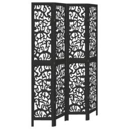 Berkfield Home Room Divider 4 Panels Black Solid Wood Paulownia - thumbnail 3