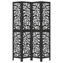 Berkfield Home Room Divider 4 Panels Black Solid Wood Paulownia - thumbnail 4