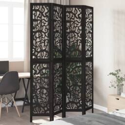 Berkfield Home Room Divider 4 Panels Black Solid Wood Paulownia - thumbnail 2