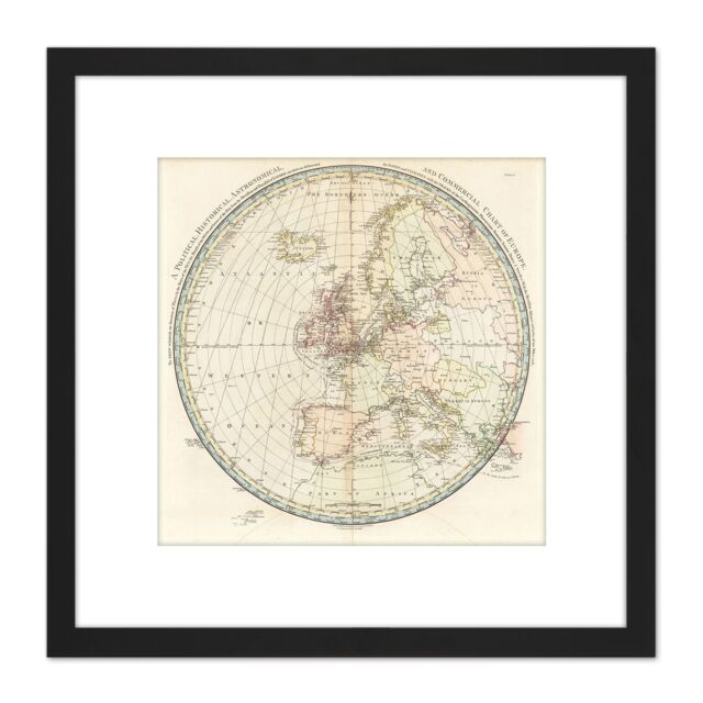 Artery8 Map Andrews 1797 Political Historical Commercial Europe 8X8 Inch Square Wooden Framed Wall Art Print Picture with Mount in Black - image 1