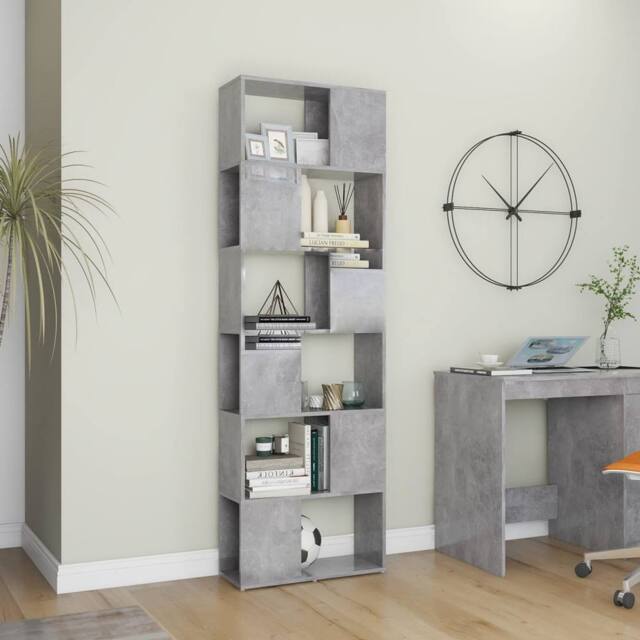 Berkfield Home Classic Book Cabinet Room Divider Concrete Grey 60x24x186 cm Engi - Size: 60 x 24 x 186 cm - image 1
