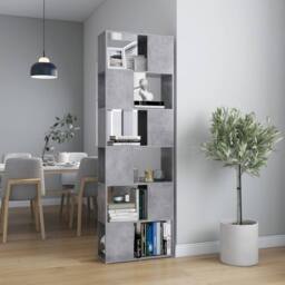 Berkfield Home Classic Book Cabinet Room Divider Concrete Grey 60x24x186 cm Engi - Size: 60 x 24 x 186 cm - thumbnail 2