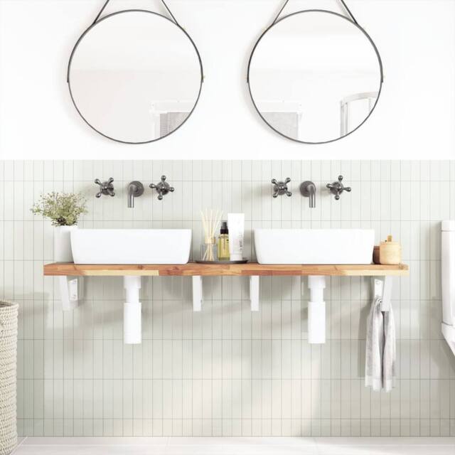 Berkfield Home Elegant Basin Shelf Wall Mounted Steel & Solid Wood Acacia in Brown - image 1