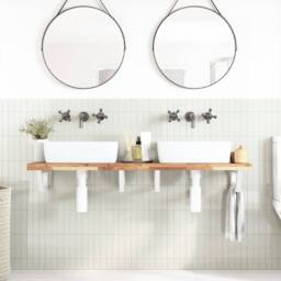 Berkfield Home Elegant Basin Shelf Wall Mounted Steel & Solid Wood Acacia in Brown