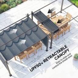 OUTSUNNY Garden Pergola with Retractable Roof Canopy, Dark Grey - Size: 4m x 3m - thumbnail 6