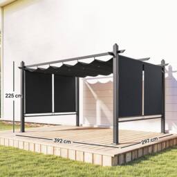 OUTSUNNY Garden Pergola with Retractable Roof Canopy, Dark Grey - Size: 4m x 3m - thumbnail 3