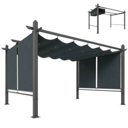 OUTSUNNY Garden Pergola with Retractable Roof Canopy, Dark Grey - Size: 4m x 3m - thumbnail 2