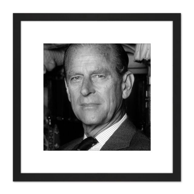 Artery8 Warren Portrait Philip Duke Edinburgh Photo 8X8 Inch Square Wooden Framed Wall Art Print Picture with Mount in Black - image 1