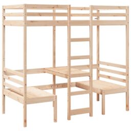 Berkfield Home Loft Bed Frame with Desk & Chairs 75x190cm Solid Wood Pine in Brown - Size: 75x190 cm - thumbnail 2