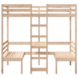 Berkfield Home Loft Bed Frame with Desk & Chairs 75x190cm Solid Wood Pine in Brown - Size: 75x190 cm - thumbnail 5