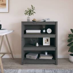 Berkfield Home Book Cabinet Grey 80x35x97 cm Solid Wood Pine - Size: 80 x 35 x 97 cm - thumbnail 2