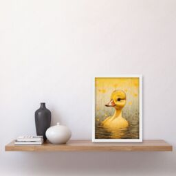 Artery8 Wall Art Print Yellow Duckling Kids Bedroom Baby Nursery Calm Elegant Artwork Framed A4 in White - thumbnail 2