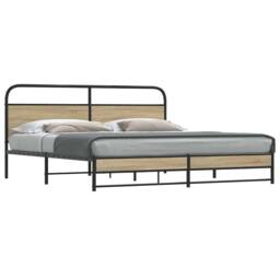Berkfield Home Metal Bed Frame without Mattress Smoked Oak 200x200 cm in Natural - thumbnail 1