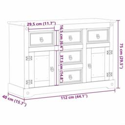 Berkfield Home Sideboard Corona 112x40x75 cm Solid Wood Pine in Light Brown - Size: 112 x 40 x 75 cm - thumbnail 9