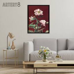 "Artery8 Pink Herbaceous Peony Flower Framed Canvas Wall Art Print Ogawa Kazumasa in Red - Size: W18"" x H24""" - thumbnail 3