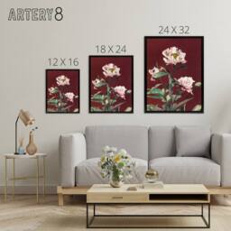 "Artery8 Pink Herbaceous Peony Flower Framed Canvas Wall Art Print Ogawa Kazumasa in Red - Size: W18"" x H24""" - thumbnail 4