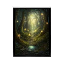 "Artery8 Fairy Land Enchanted Forest Path Fantasy Framed Canvas Wall Art Print in Green - Size: W24"" x H32""" - thumbnail 1