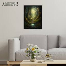 "Artery8 Fairy Land Enchanted Forest Path Fantasy Framed Canvas Wall Art Print in Green - Size: W24"" x H32""" - thumbnail 3