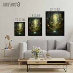 "Artery8 Fairy Land Enchanted Forest Path Fantasy Framed Canvas Wall Art Print in Green - Size: W24"" x H32""" - thumbnail 4
