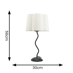 ValueLights Wiggle Black Metal Single Stem Table Lamp with Cream Boucle Scallop Lamp Shade - thumbnail 4