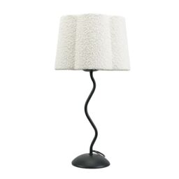 ValueLights Wiggle Black Metal Single Stem Table Lamp with Cream Boucle Scallop Lamp Shade - thumbnail 2