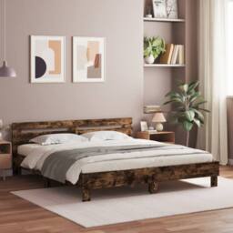 Berkfield Home Durable Bed Frame with LED without Mattress Smoked Oak 160x200 cm in Brown - thumbnail 2