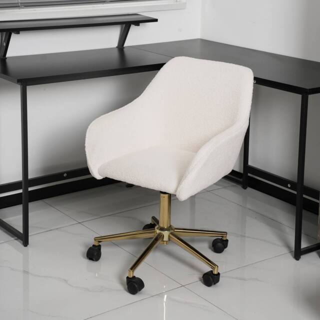 Abrihome New Teddy Fabric Material Office Chair, Adjustable Height Swivel Chair in White - Size: 1 Pack