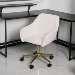 Abrihome New Teddy Fabric Material Office Chair, Adjustable Height Swivel Chair in White - Size: 1 Pack - thumbnail 1