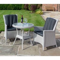 Cheshire 2 Seater Putty Grey Rattan Weave Garden Bistro Set in Light Grey - thumbnail 4