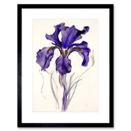 "Artery8 Wall Art Print Iris Reticulata Watercolour Flower Bloom Drawing Artwork Framed 9X7 Inch in Black - Size: W7"" x H9""" - thumbnail 1