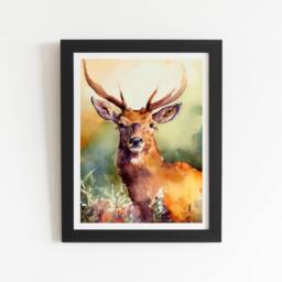 "Warren Reed - Designer Splendid Stag Watercolour Framed Art Print in Black - Size: W20"" x H30""" - thumbnail 2