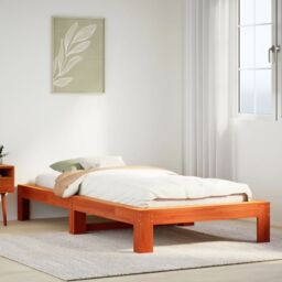 Berkfield Home Bed Frame without Mattress Wax Brown 75x190 cm Small Single Solid Wood Pine - thumbnail 1