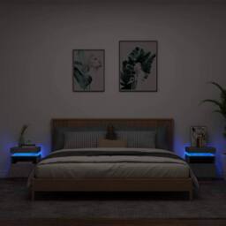 Berkfield Home Bedside Cabinets with LED Lights 2 pcs Concrete Grey 40x39x48.5 cm - thumbnail 2