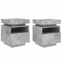 Berkfield Home Bedside Cabinets with LED Lights 2 pcs Concrete Grey 40x39x48.5 cm - thumbnail 1